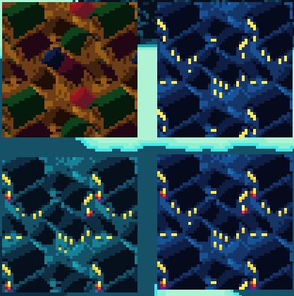 Three prototypes of ports at night